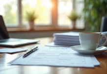 Espace de travail organisé dans un bureau municipal lumineux pour une inscription officielle