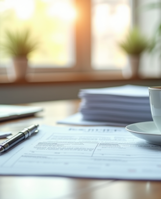 Espace de travail organisé dans un bureau municipal lumineux pour une inscription officielle