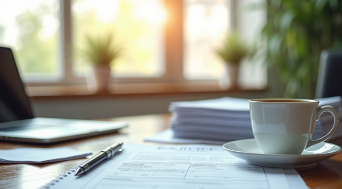 Espace de travail organisé dans un bureau municipal lumineux pour une inscription officielle