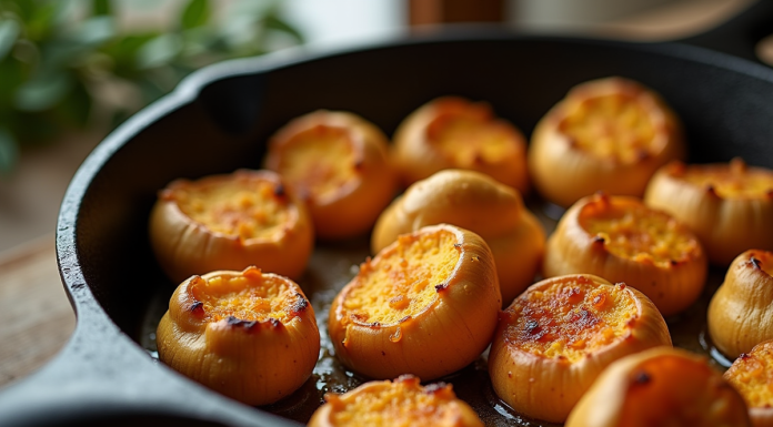 Champignons de chanterelle fraîchement cuits dans une cocotte en fonte