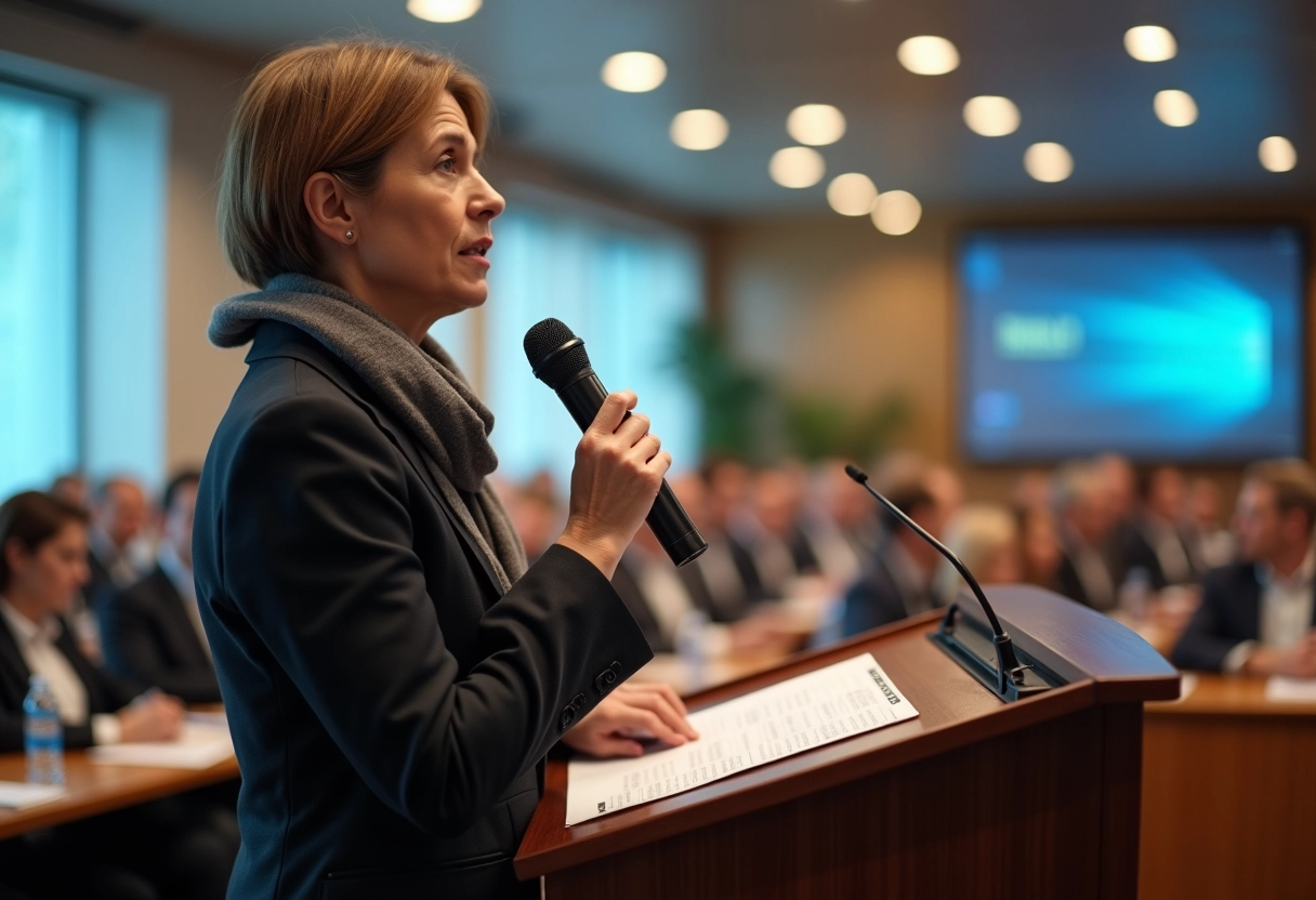 Femme conférencière lors d un événement manga