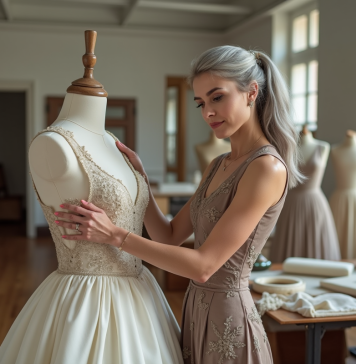 Haute couture : découvrez l’histoire du pionnier en 2025 ! Femme élégante en couture ajustant un mannequin dans un atelier