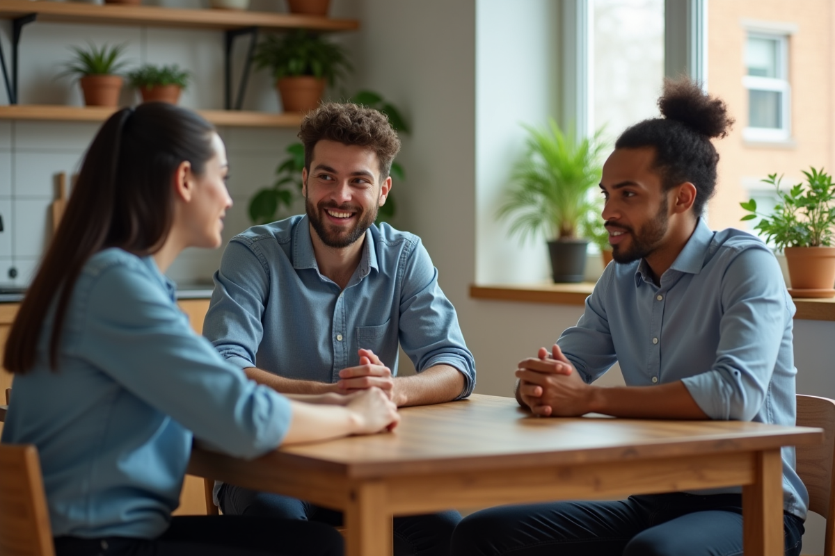 Trois jeunes adultes discutent autour d