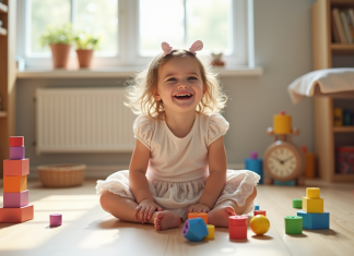 Les 10 meilleurs jeux pour fille de 3 ans afin de développer la créativité Fille de 3 ans souriante jouant avec blocs colorés