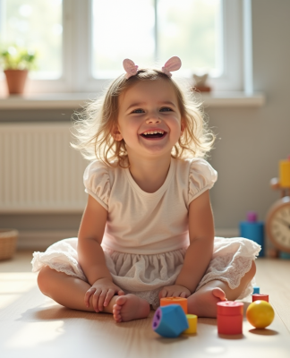 Fille de 3 ans souriante jouant avec blocs colorés
