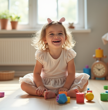 Fille de 3 ans souriante jouant avec blocs colorés