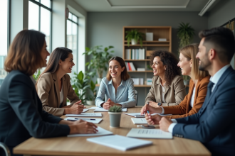Groupe de professionnels divers en réunion de travail