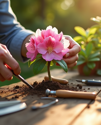 Personne faisant une erreur lors de la propagation de rhododendrons en extérieur