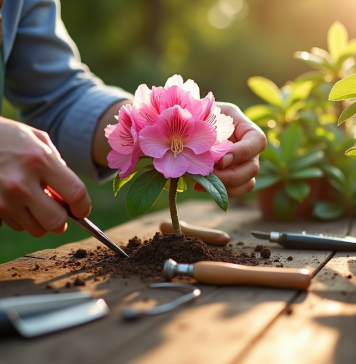 Personne faisant une erreur lors de la propagation de rhododendrons en extérieur