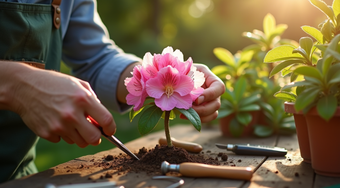 Personne faisant une erreur lors de la propagation de rhododendrons en extérieur