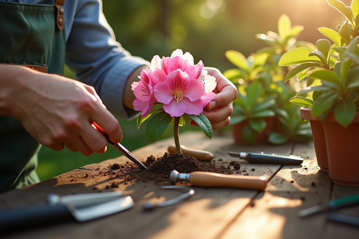 Personne faisant une erreur lors de la propagation de rhododendrons en extérieur