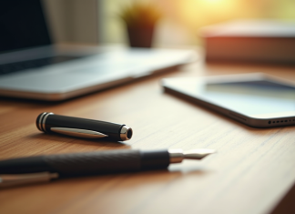 Synonyme pour digital : liste des termes équivalents à connaître Espace de travail moderne avec ordinateur et stylo sur bureau lumineux