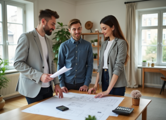 Estimation maison : qui doit payer ? Coût et responsabilités Agent immobilier et couple discutant de coûts dans un salon lumineux