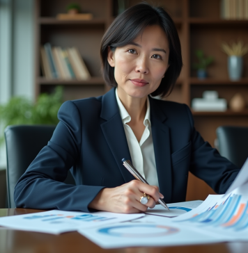 Améliorer rentabilité économique entreprise: astuces stratégies performantes Femme d'affaires en réunion avec graphiques financiers