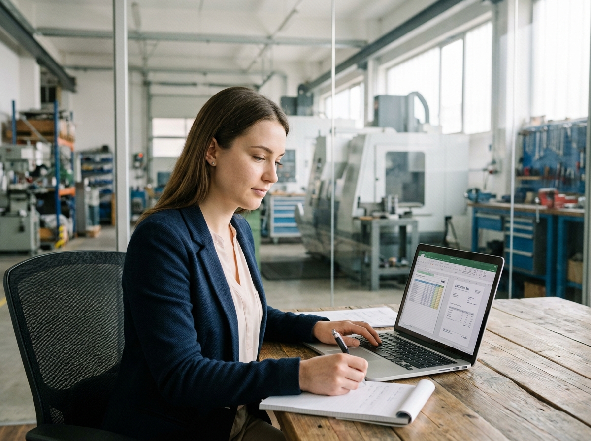 Femme analysant facture d énergie dans un bureau moderne