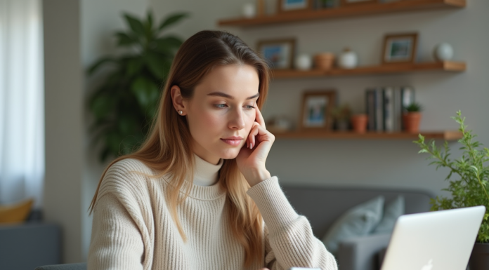 Femme en télétravail dans un espace lumineux