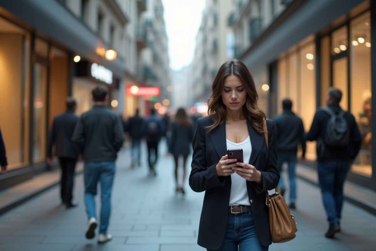 Jeune femme urbaine frustrée avec son smartphone