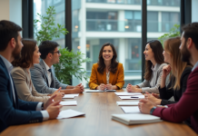 Groupe de professionnels en réunion dans un bureau moderne
