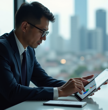 Taux 2025 : Prévisions et conseils pour anticiper les fluctuations Homme d'affaires en costume regardant des graphiques financiers