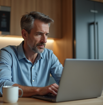 Données récentes : Pourquoi ChatGPT n’est pas idéal ? Homme d'âge moyen devant son ordinateur avec chatbot