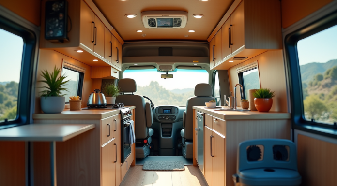 Intérieur bien organisé d'un van de 6m3 avec rangements modulaires