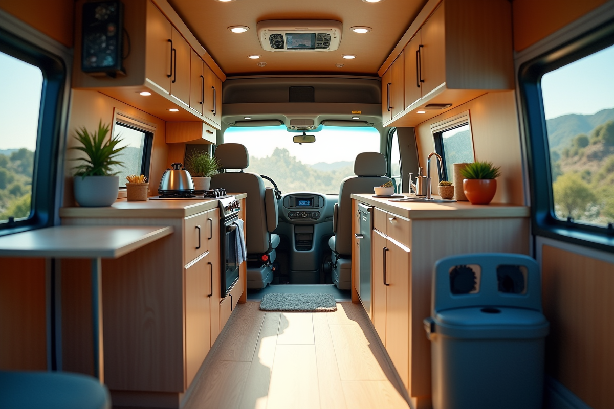 Intérieur bien organisé d'un van de 6m3 avec rangements modulaires