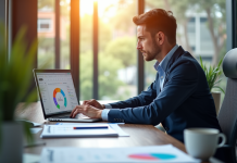 Investisseur professionnel au bureau avec tableau de bord CRM coloré