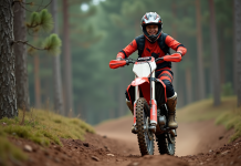 Les cinq meilleures dirt bikes 250 cc pour les amateurs de sensations fortes Jeune homme en motocross dans la forêt avec sa moto 250 cc