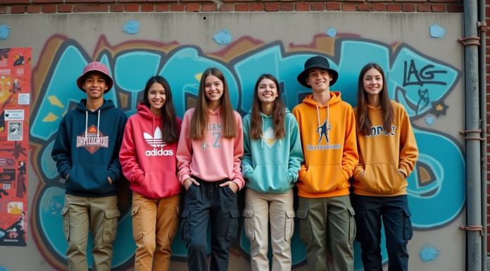 Groupe d'adolescents en streetwear dans la ville