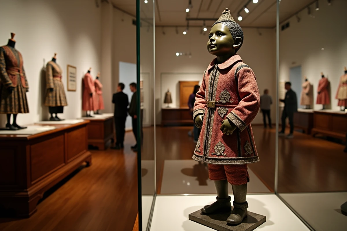 Manneken Pis habillé d'un costume cérémoniel exposé au musée GardeRobe MannekenPis de Bruxelles