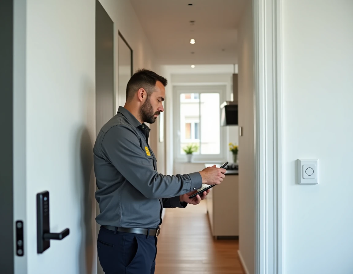 Serrurier Ou-Serrurier Seine-Saint-Denis présentant une serrure connectée installée à un client dans un appartement neuf