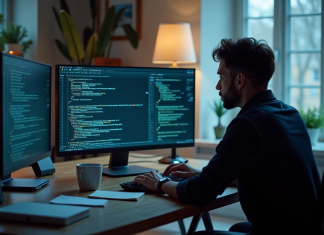 Remplissage dans LLM : définition, utilité et fonctionnement Personne concentrée sur un ordinateur portable avec code et notes