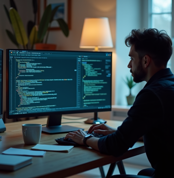 Remplissage dans LLM : définition, utilité et fonctionnement Personne concentrée sur un ordinateur portable avec code et notes