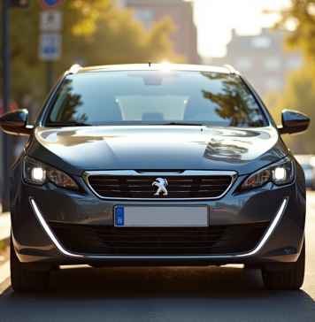 Voiture Peugeot 308 GT Line en ville en plein jour