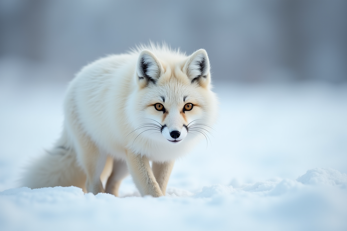Renard arctique dans la neige en journée