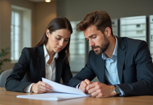 Femme et jeune homme en réunion d'affaires