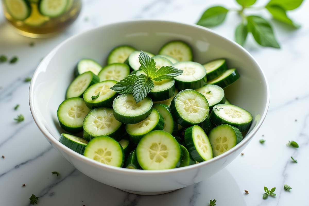 Salade colorée de concombre et zucchini avec herbes fraîches