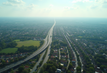 Paysage urbain étendu avec maisons et congestion