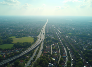 Inconvénients de l’étalement urbain : impacts et solutions à connaître Paysage urbain étendu avec maisons et congestion