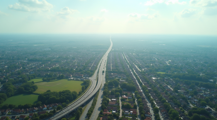 Paysage urbain étendu avec maisons et congestion