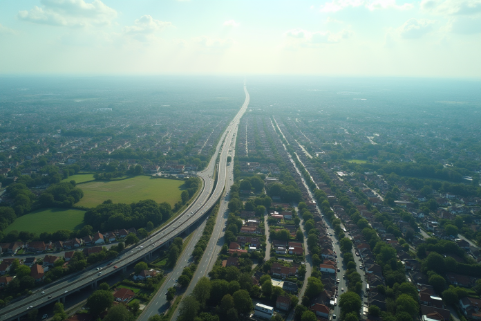 scape-urbain-campagne Paysage urbain étendu avec maisons et congestion