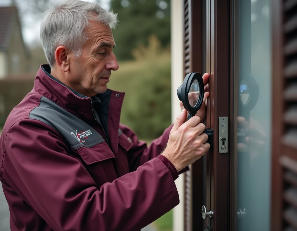 Serrurier de Serrurerie Gagny Sécurité inspectant une serrure multipoints sur la porte d'une maison à Gagny